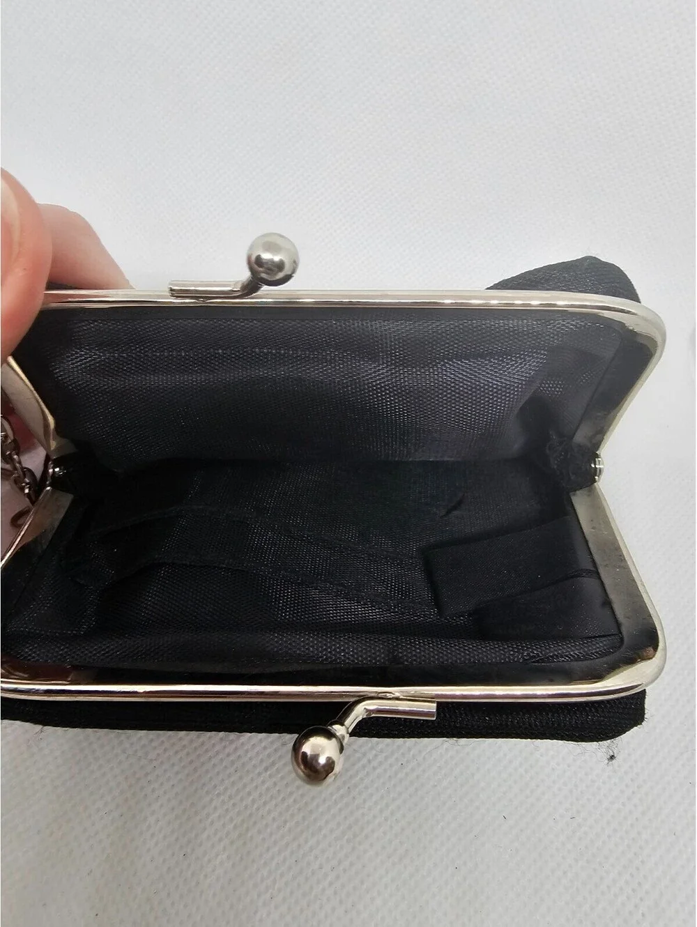 Black Kiss Lock Coin Purse Keychain Small Fabric Change Wallet Retro Style